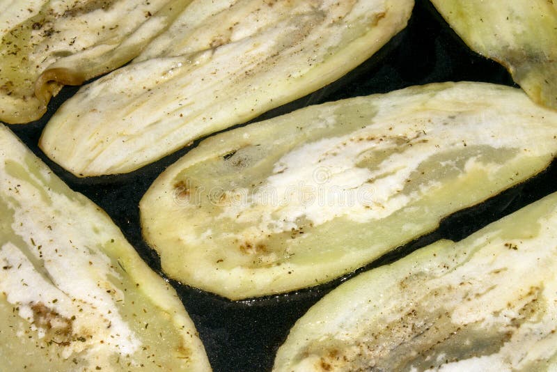 Eggplant Fried in Vegetable Oil.Fried Eggplant Background.Fried
