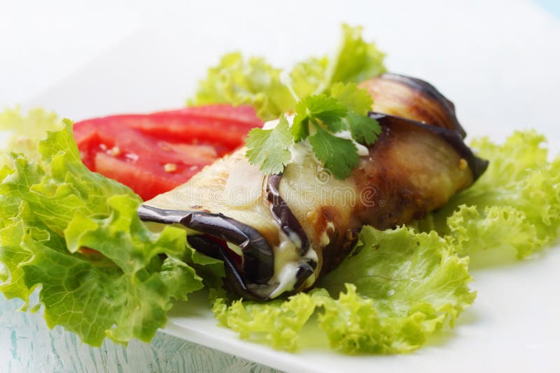 Eggplant and garlic sauce stock image. Image of basil 47362279