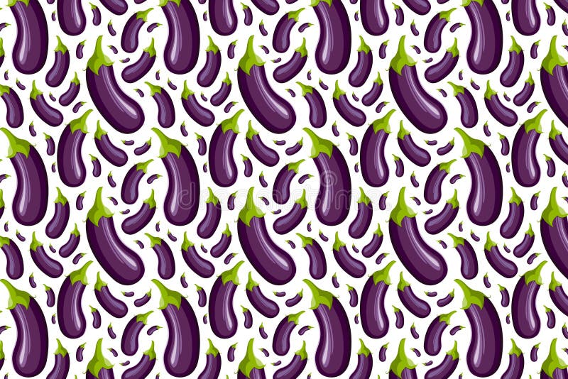 Eggplant Pattern on White. Bright Food Pattern Stock Illustration