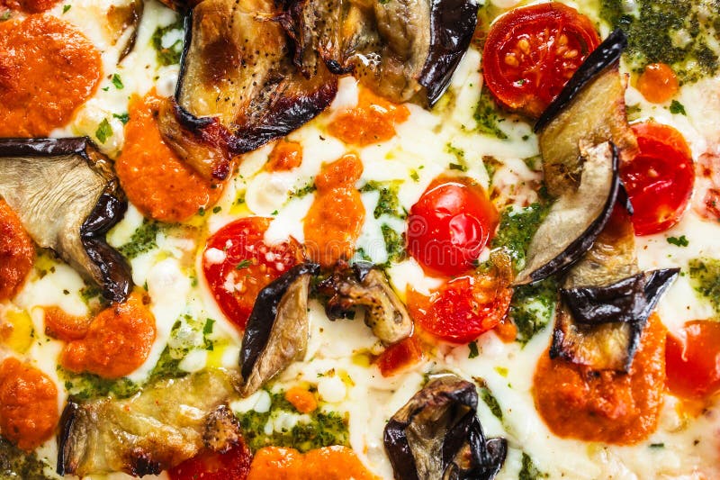 Eggplant and pesto pizza stock image. Image of italian 302141577