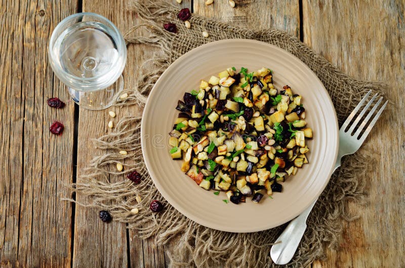 Eggplant Pine Nuts Parsley Dried Cranberries Salad Stock Image Image