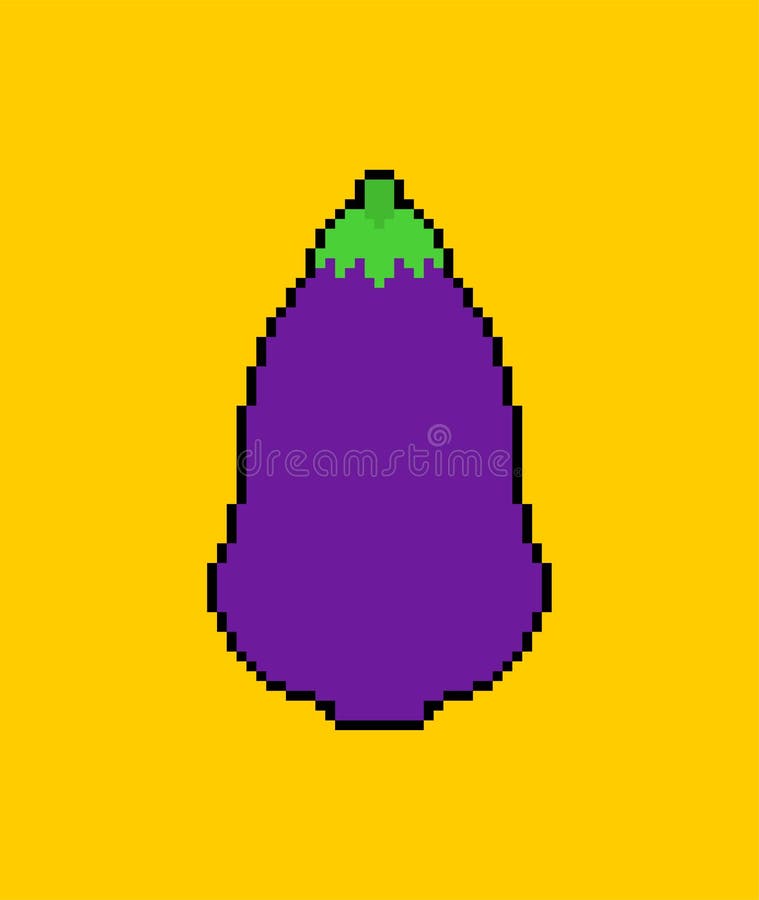 Eggplant Pixel Art. Purple Vegetable 8 Bit Stock Vector Illustration