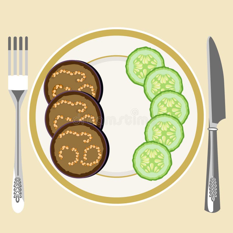 Eggplant on a plate vector illustration Eggplant on a plate vector illustration