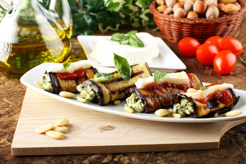 Eggplant Rolls Stuffed with Almond Pesto Stock Image Image of grill