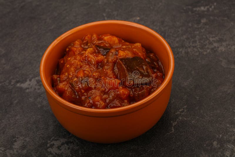 Eggplant Saute with Tomato and Herbs Stock Image Image of wooden