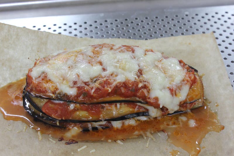 Eggplant Slice with Tomatoes and Cheese Grill Stock Image Image of