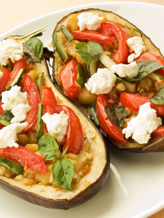 Grilled Eggplant and Goat Cheese with Pine Nuts Stock Photo Image of