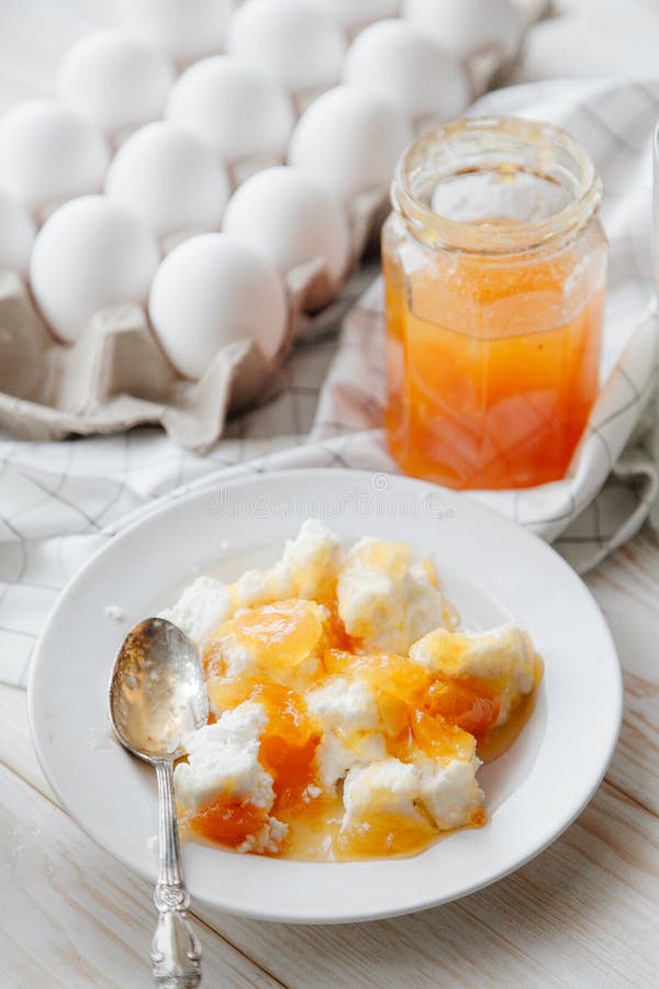Eggs and cottage cheese stock photo. Image of cottage 95130608