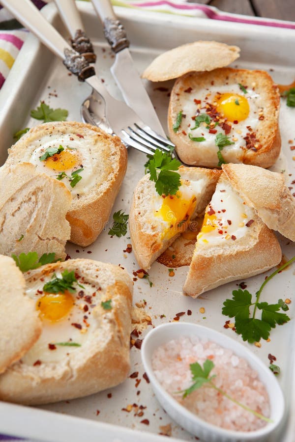 Eggs in Crunchy Bread Rolls Stock Image Image of delicious, tray