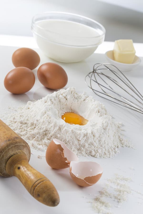Eggs, Flour, Milk, Butter and Kitchen Utensils Stock Photo Image of