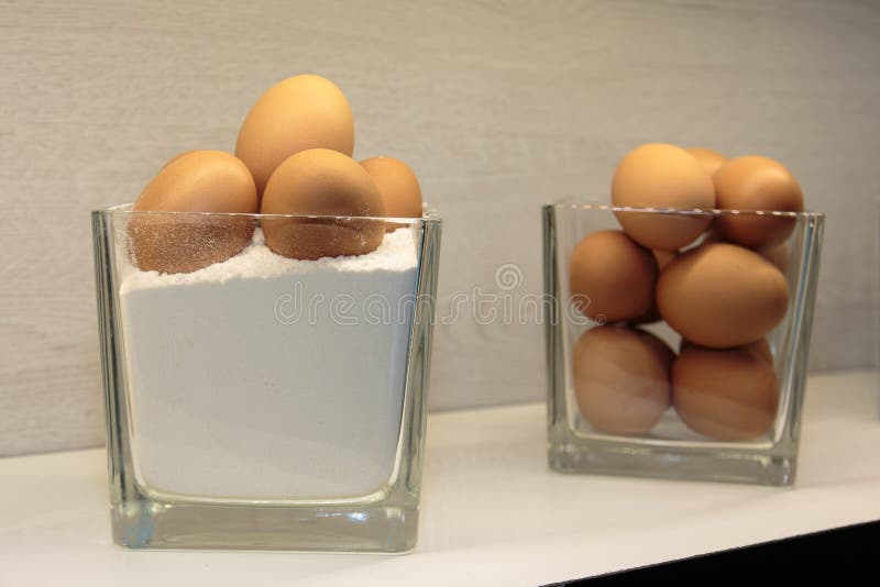 Eggs Inside Glass Container with Flour Stock Image Image of chicken