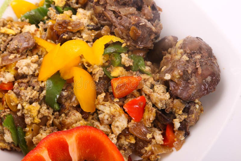 Eggs with liver close up stock photo. Image of flat 112187612