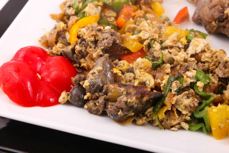 Eggs with liver close up stock image. Image of food 112191179