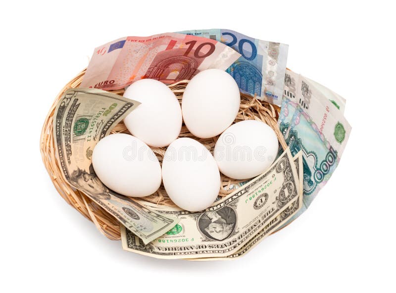 Eggs with money in basket