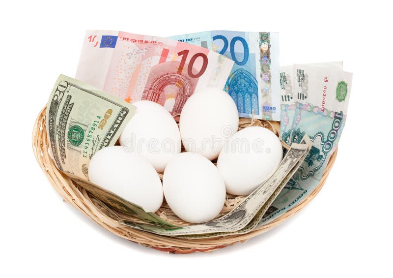 Eggs with money in basket