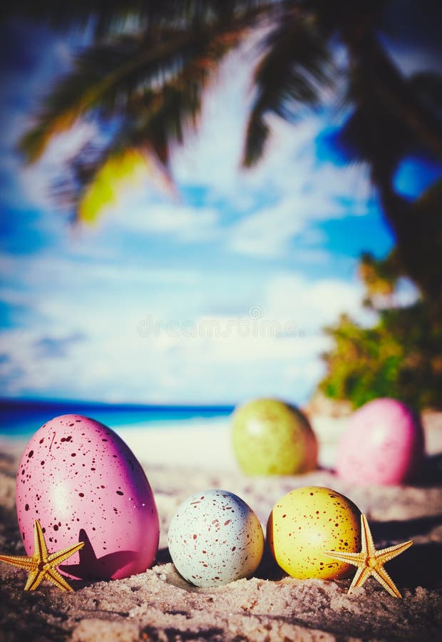 Easter eggs on the beach stock photo. Image of nature 90451756