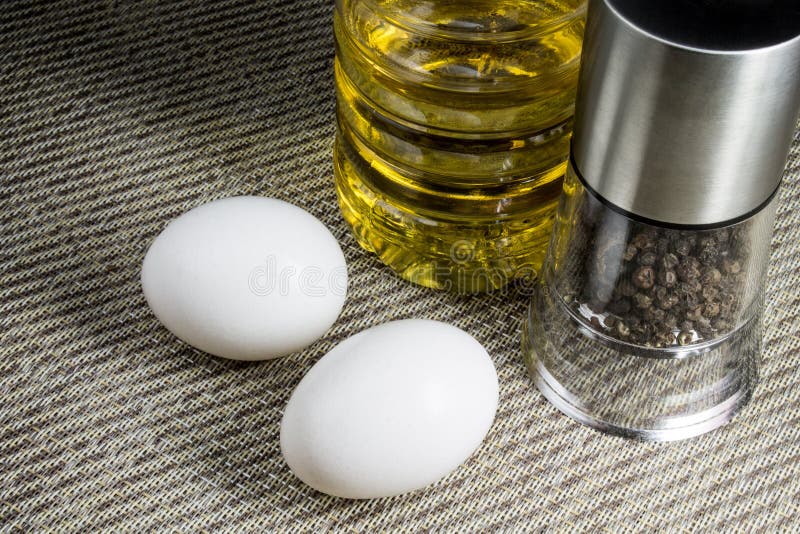 Eggs,pepper and a Bottle of Vegetable Oil Stock Image Image of