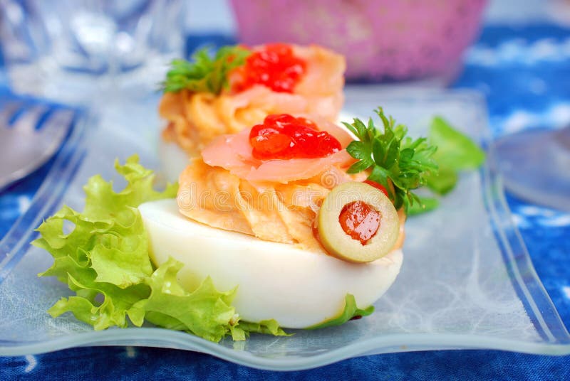 Eggs with Smoked Salmon and Red Caviar Stock Photo Image of food, filled 31417110