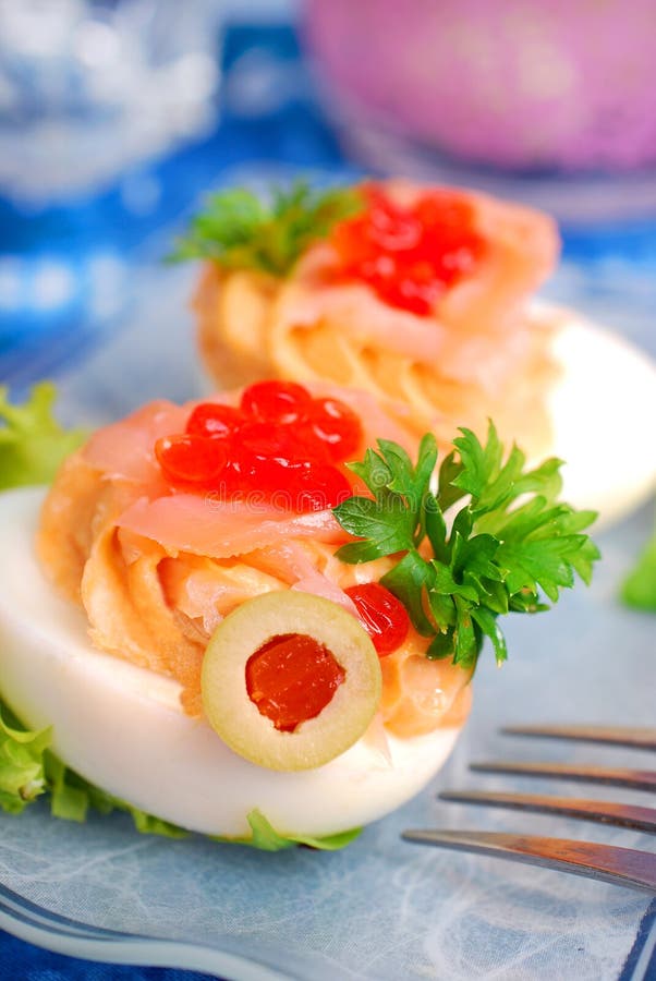 Eggs With Smoked Salmon And Red Caviar Stock Image Image of caviar, olive 31417147