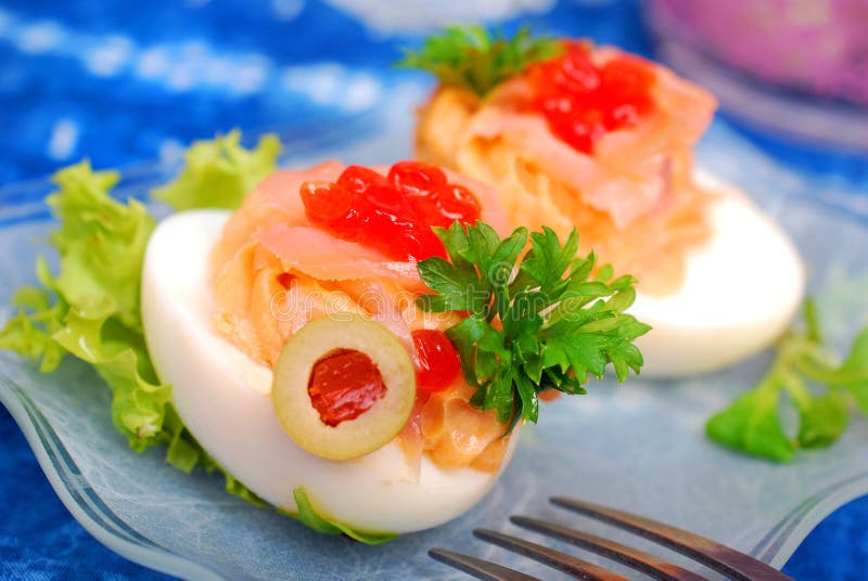 Eggs with Smoked Salmon and Red Caviar Stock Photo Image of focus, paste 31417164