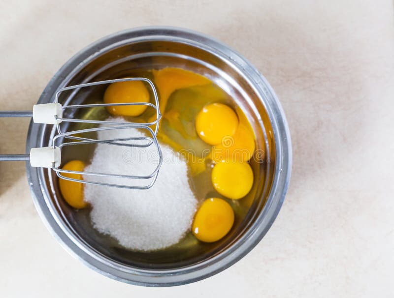 Eggs and Sugar in Mixing Bowl Stock Photo Image of making, cooking