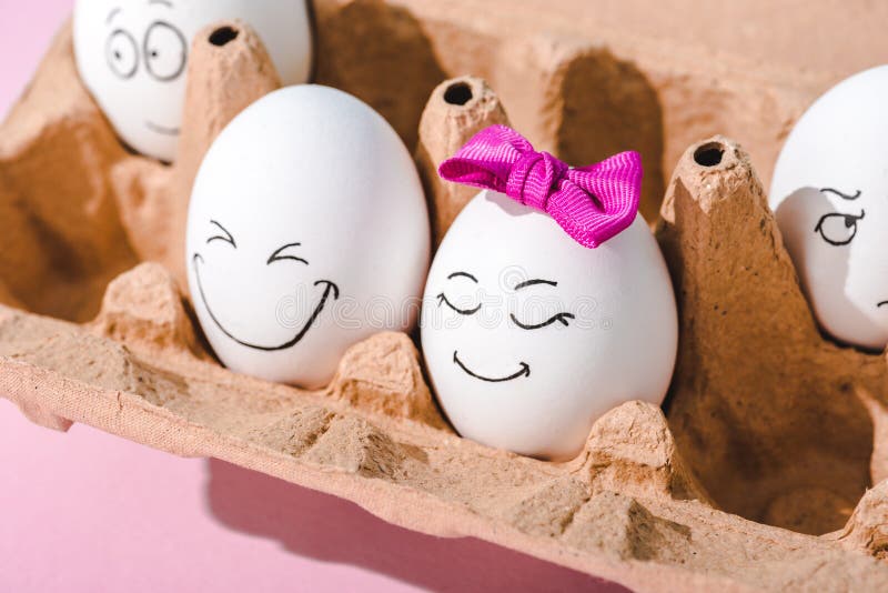 Eggs with Various Face Expressions in Egg Carton Stock Photo Image of