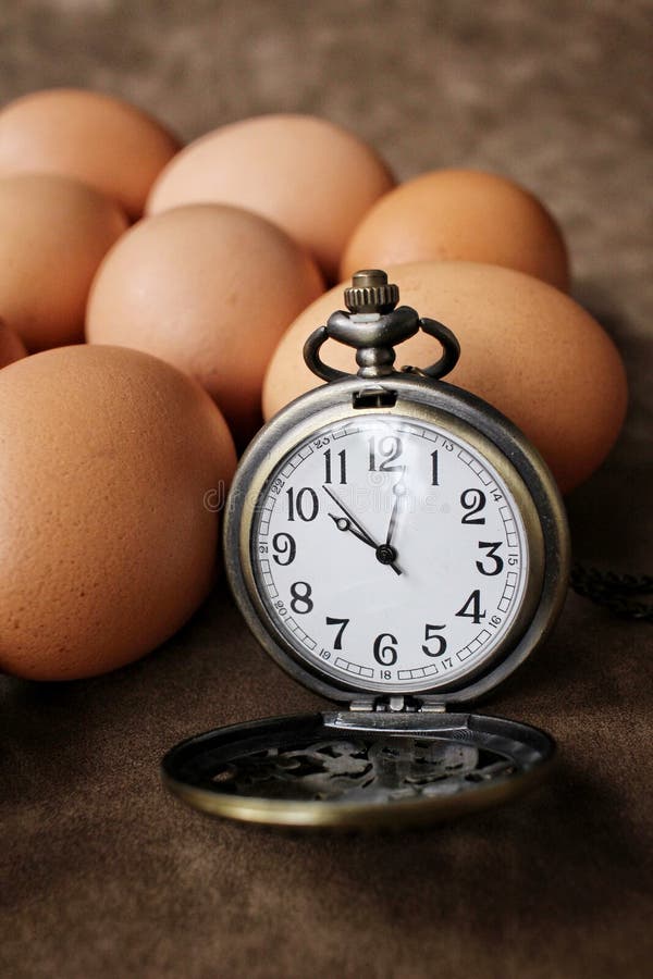 Eggs with Vintage Watch Pocket Stock Photo Image of yolk, uncooked
