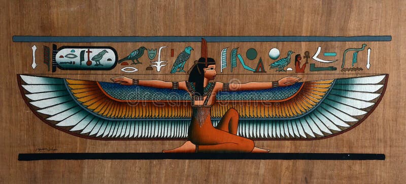 Egipski papirus z oskrzydloną boginią