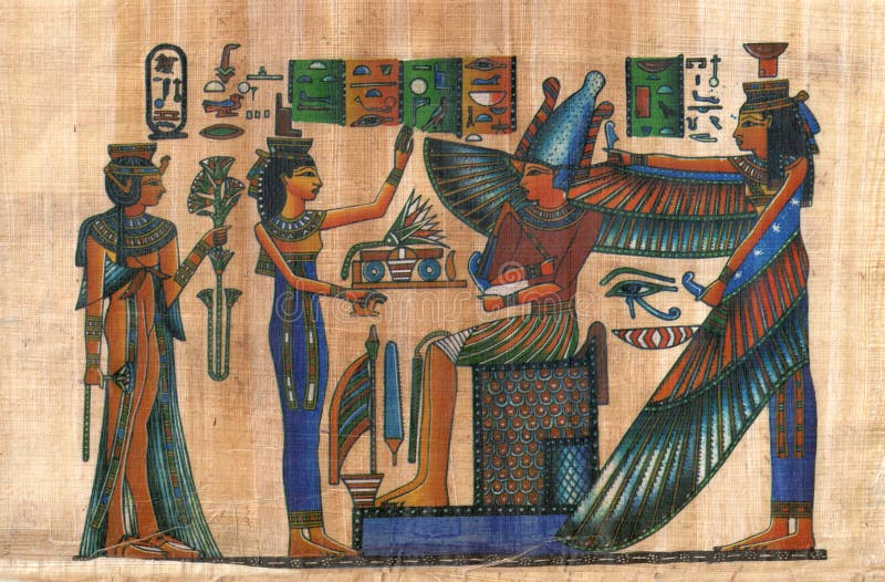 Egipski papirus z postaciami i znakami