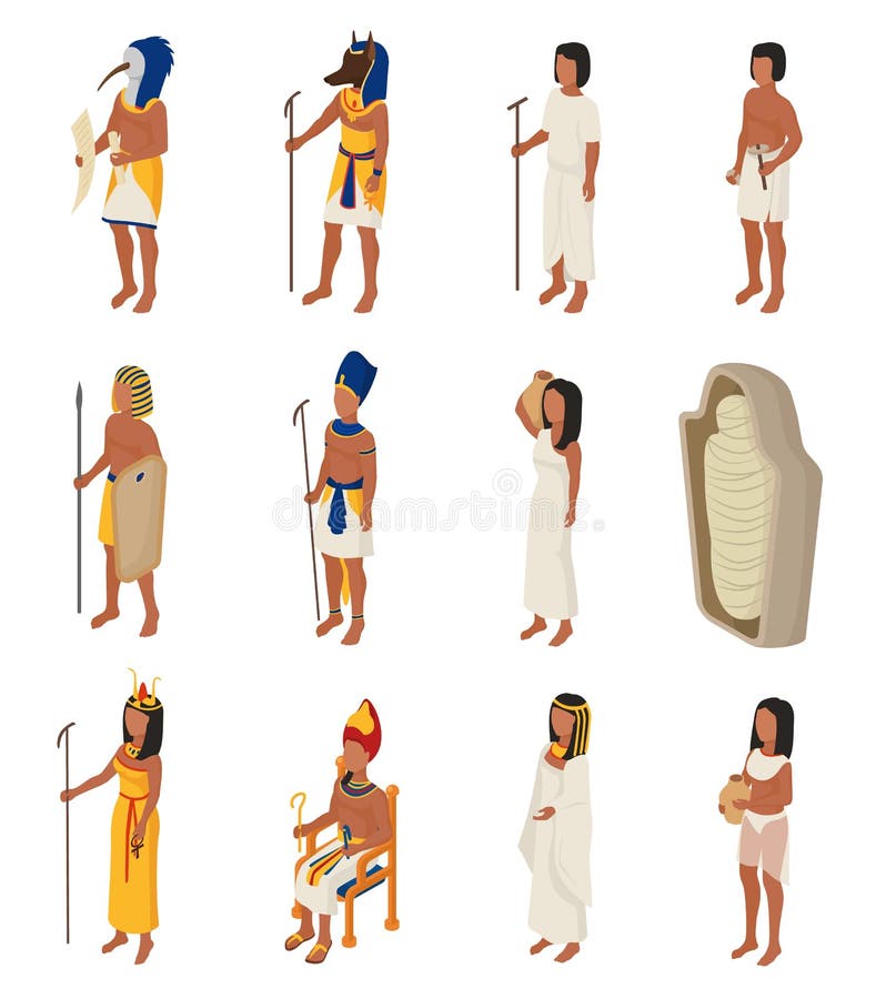 Egiptean vector străvechi popor faraon Horus Dumnezeu femeie cleopatra în istoria egiptologiei civilizație stock illustration