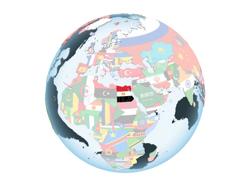 Egito com a bandeira no globo isolado ilustração stock