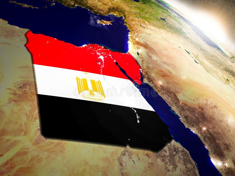 Egito com bandeira no sol nascente ilustração royalty free
