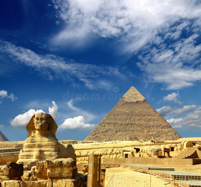 Egypt Cheops pyramid and sphinx