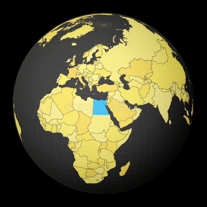 World Map With Egypt Highlighted Egypt On Dark Globe With Yellow World Map. Stock Vector - Illustration Of  Continent, Country: 217900934
