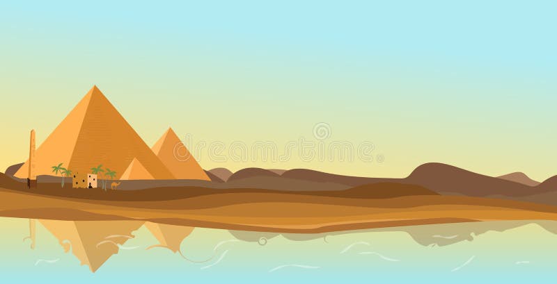 Egypt desert with pyramid royalty free illustration