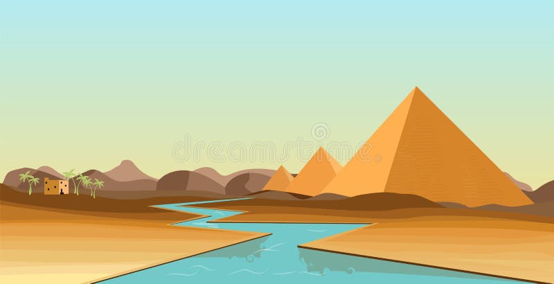 Egypt desert with pyramid royalty free illustration