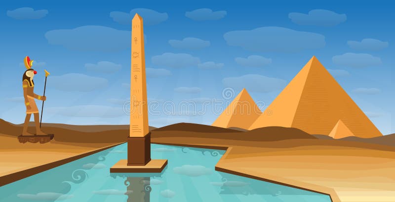 Egypt desert with pyramid Egyptian deity RA stock illustration