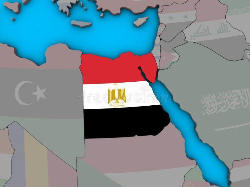 Egypt with flag on d map embedded national blue political globe illustration ilustração royalty free