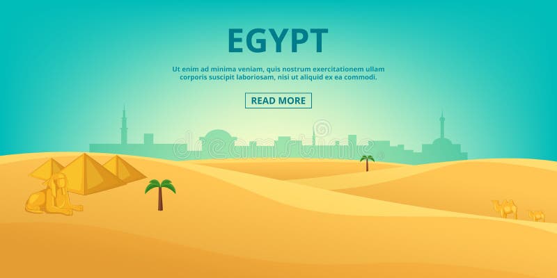 Egypt landscape horizontal banner, cartoon style vector illustration