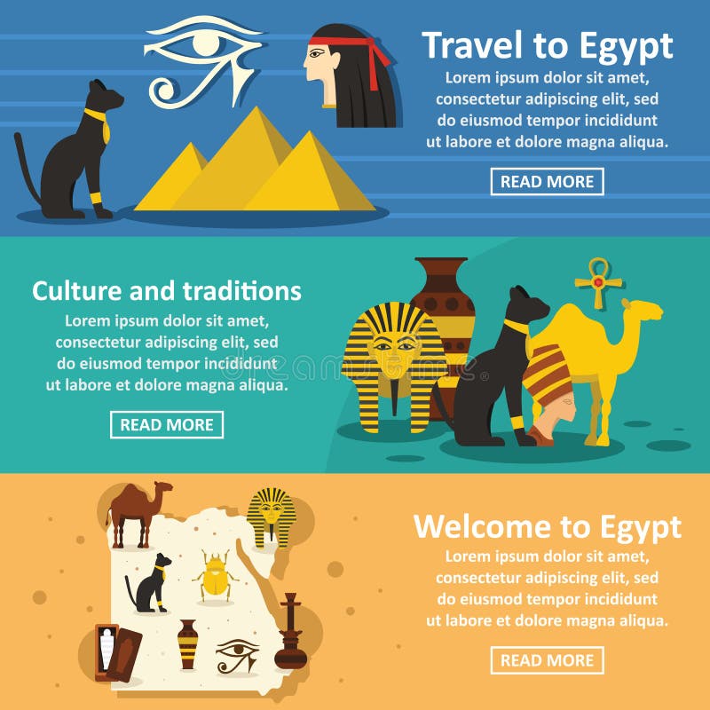 Egypt travel banner horizontal set, flat style stock illustration