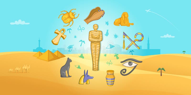 Egypt travel horizontal banner, cartoon style stock illustration