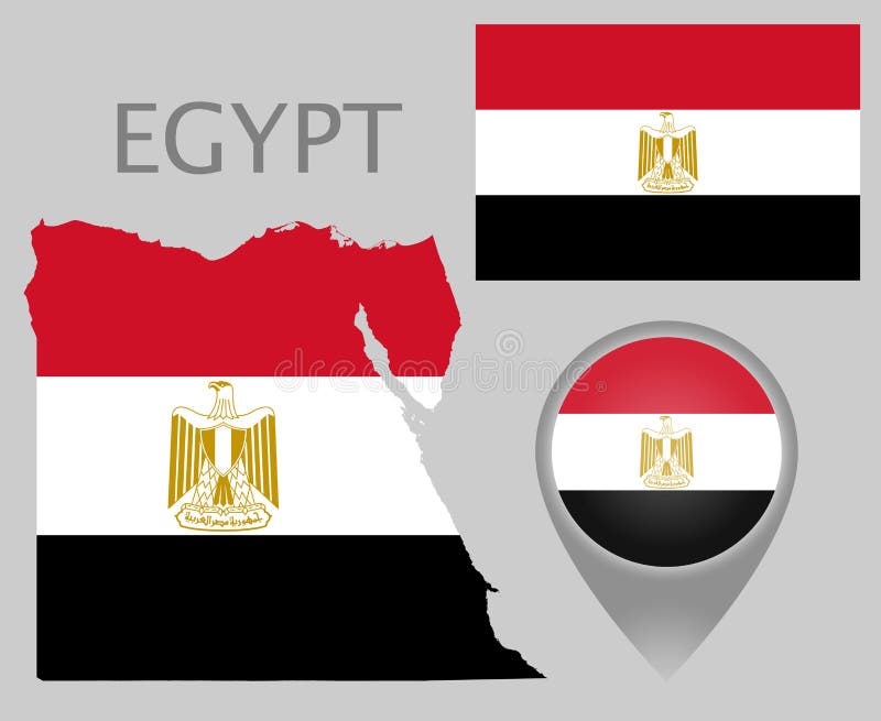 Egypten flagga, översikt och översiktspekare royaltyfri illustrationer Egypten flagga, översikt och översiktspekare royaltyfri illustrationer