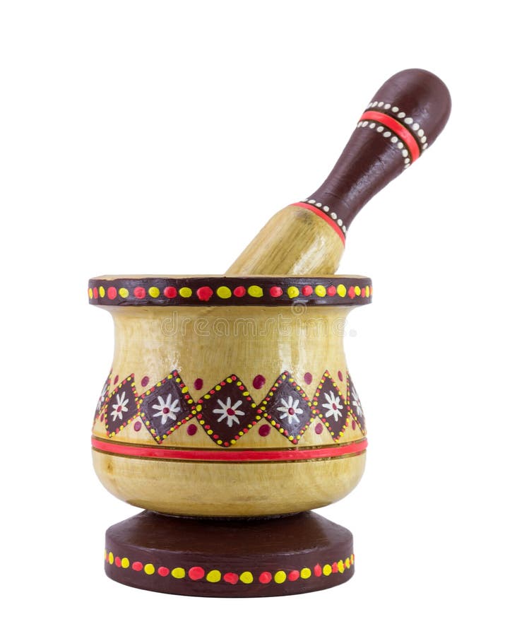 Egyptian artistic painted mortar and pestle, isolated on white, includes clipping path