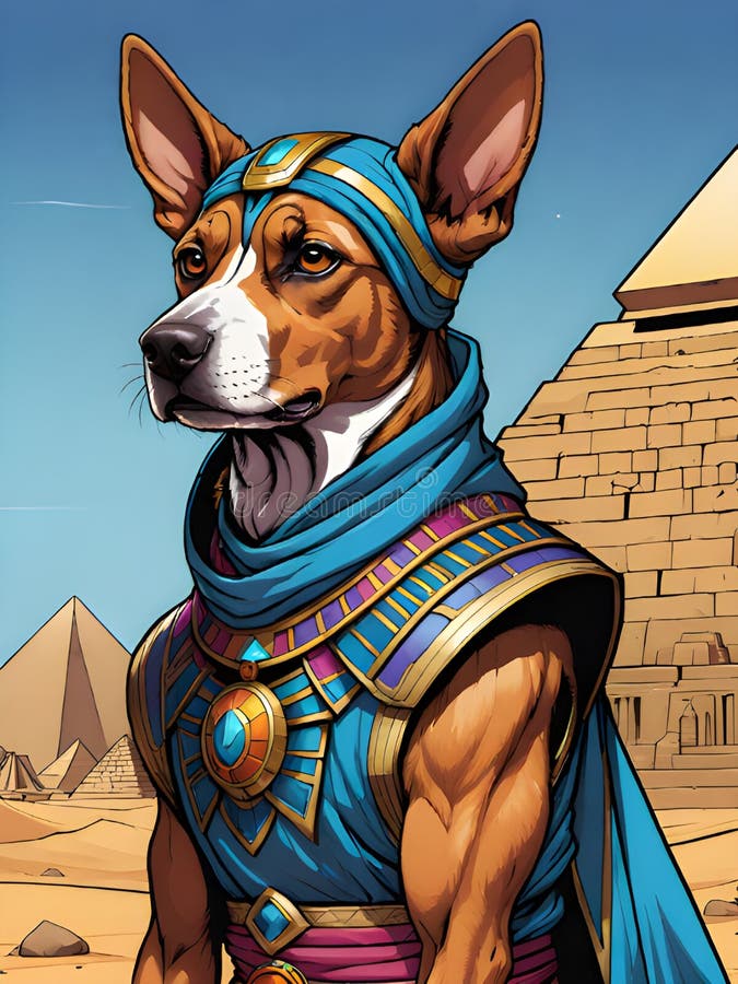 Egyptian Dog in Egyptian Costume Stock Illustration Illustration of