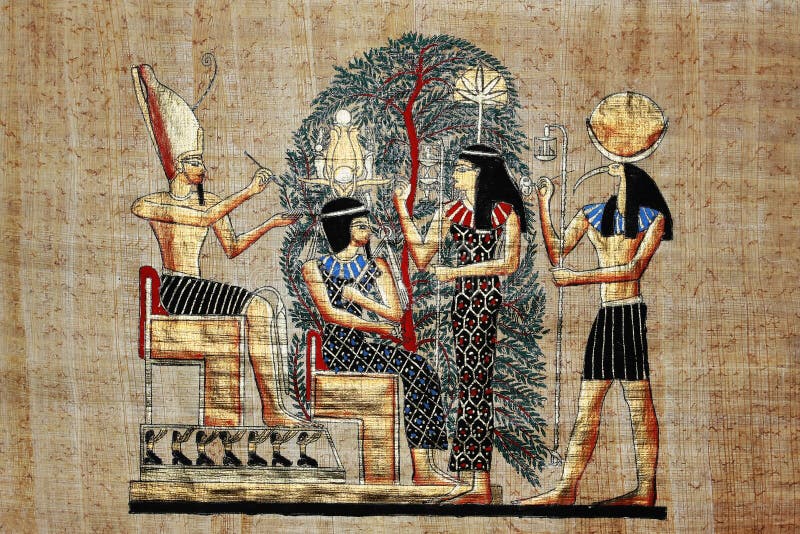 Egyptian gold drawing on papyrus stock photos Egyptian gold drawing on papyrus stock photos