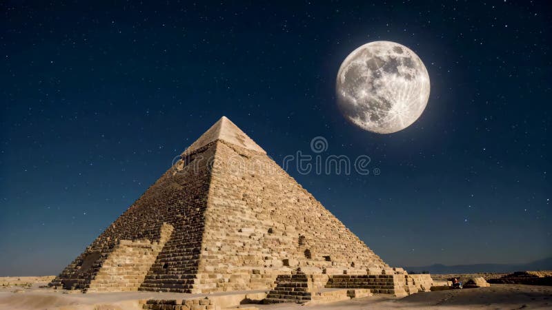 Egyptian pyramids under the moonlight, Generative AI royalty free illustration