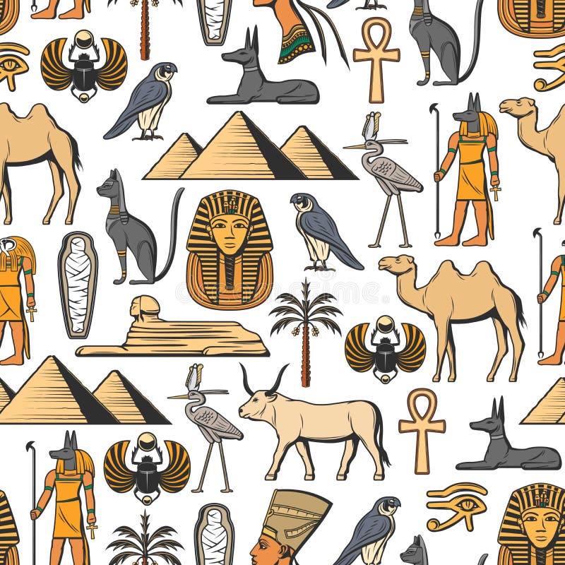 Egyptisch symbolen vector naadloos patroon royalty-vrije illustratie Egyptisch symbolen vector naadloos patroon royalty-vrije illustratie