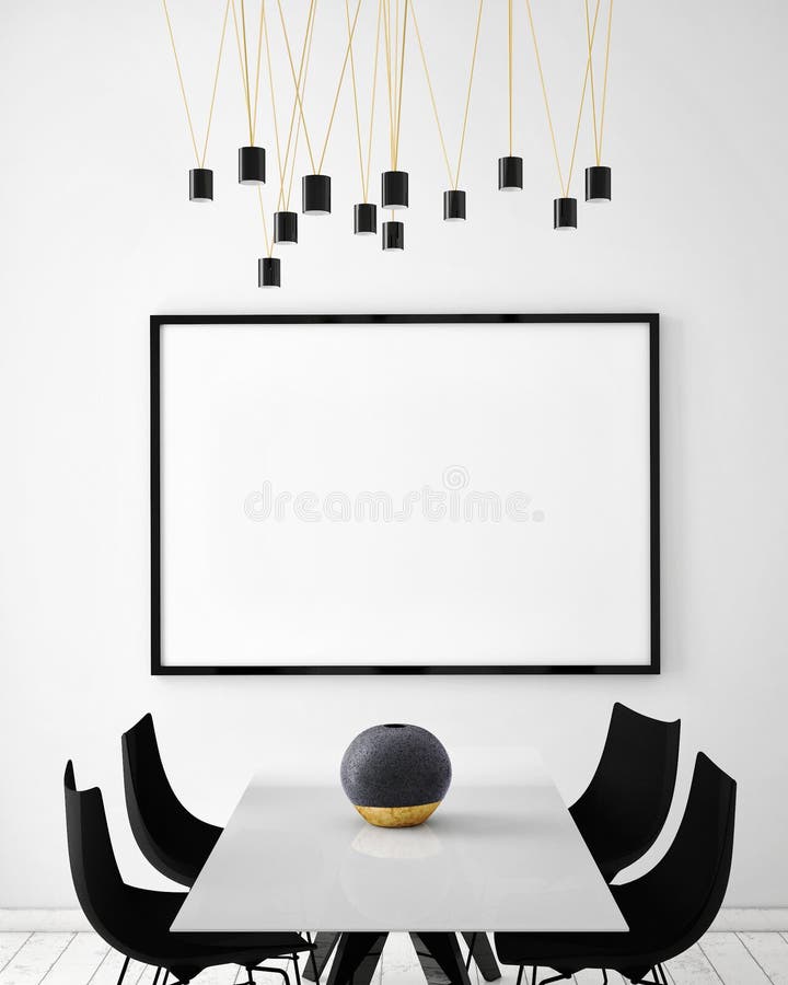 Egzamin próbny w górę plakat ramy w modnisia wewnętrznym tle, 3D rendering, ilustracji Egzamin próbny w górę plakat ramy w modnisia wewnętrznym tle, 3D rendering, ilustracji