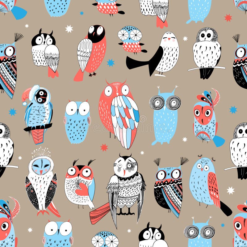 Egzota wzór z różnymi sowami ilustracji Egzota wzór z różnymi sowami ilustracji