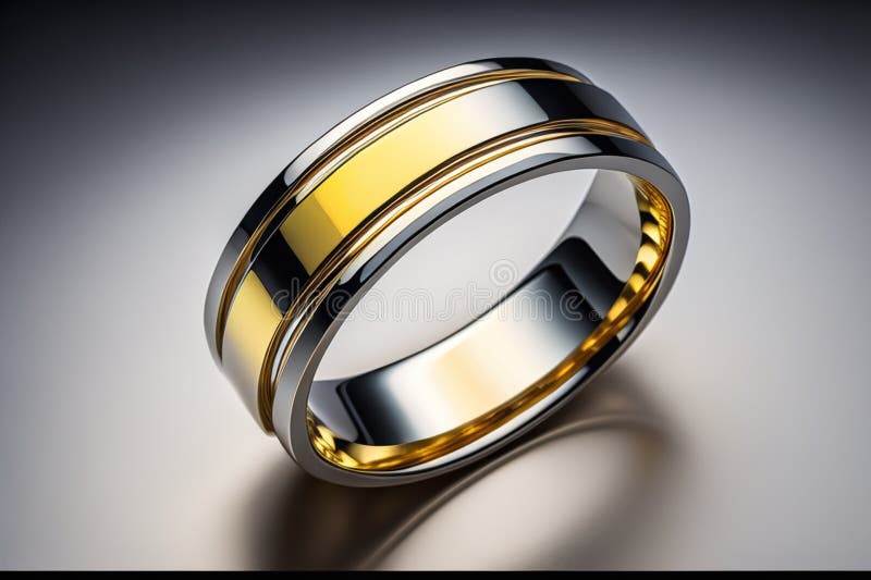 Ehering mit Gold und Silber auf grauem Hintergrund. generative Hilfe vektor abbildung